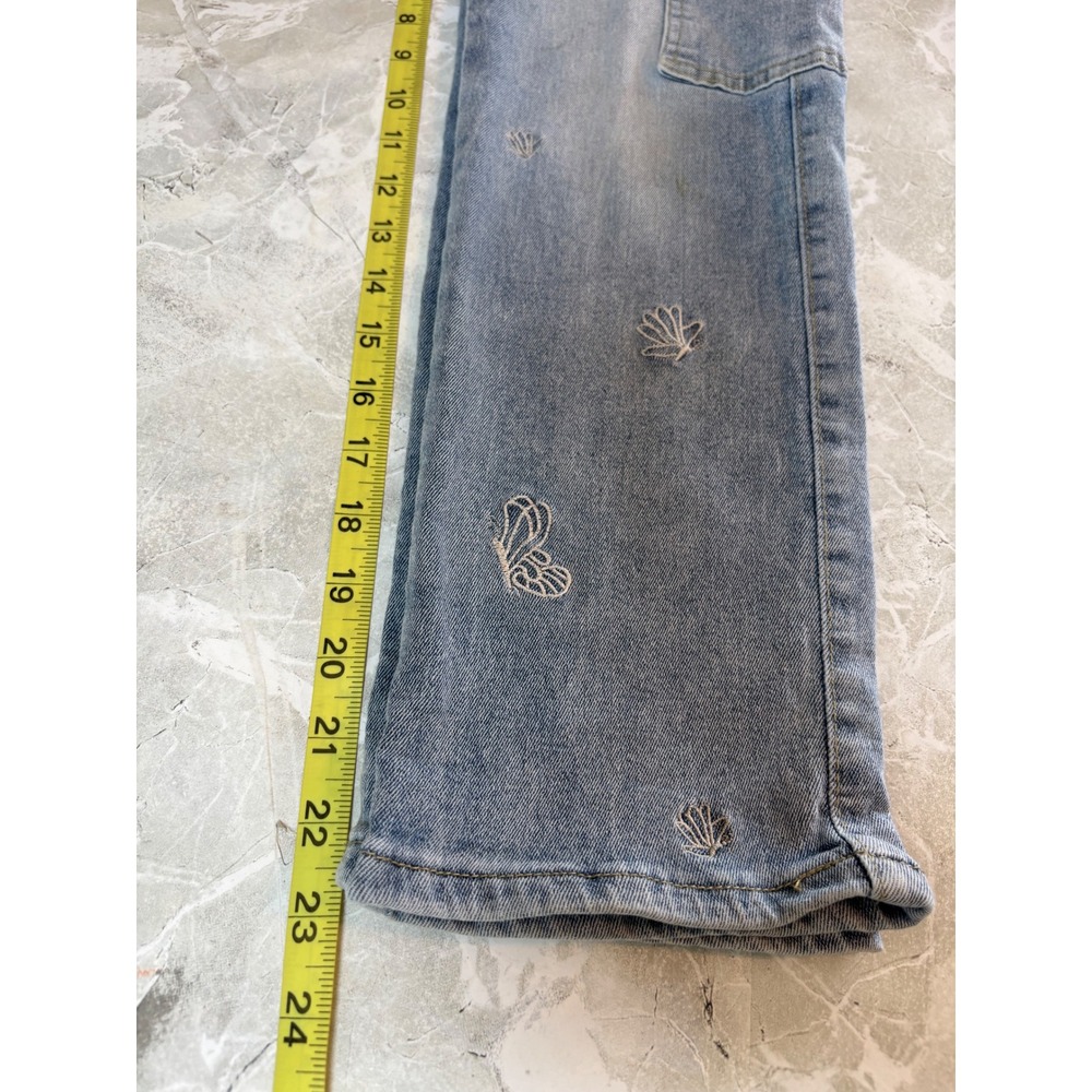Celebrity Ace Girls Blue Embroidered Butterfly Shell Cargo Straight Jeans Size 8 - Picture 8 of 9